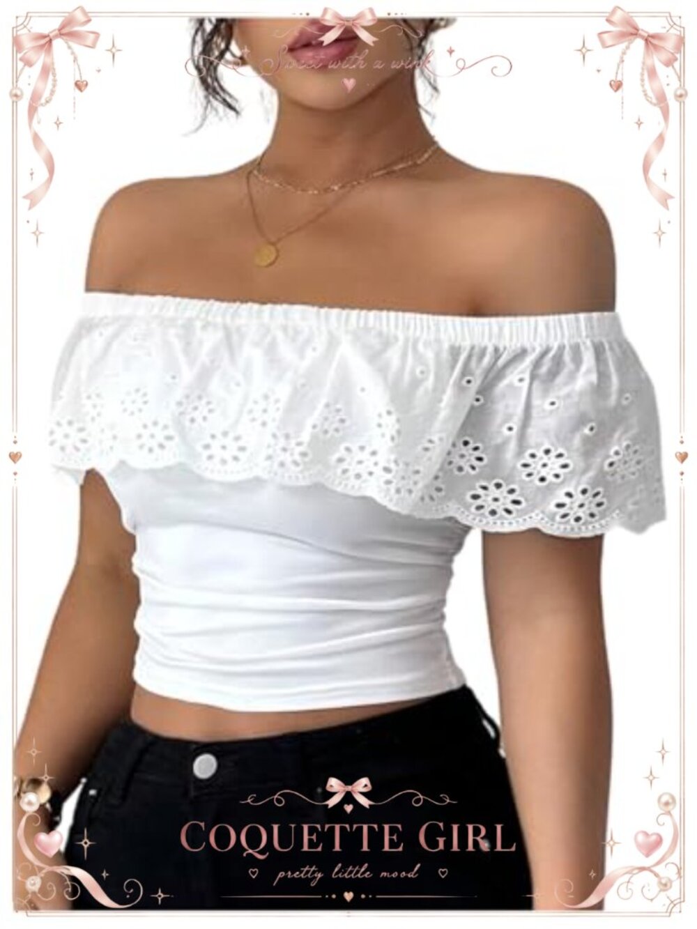 Off Shoulder Ruffle Ruched Cropped Top Eyelet Embroidered Summer Blouse